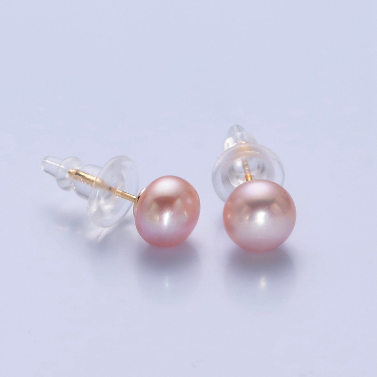 8mm Freshwater Pearl Button Gemstone Stud Earrings in Gold &amp; Silver