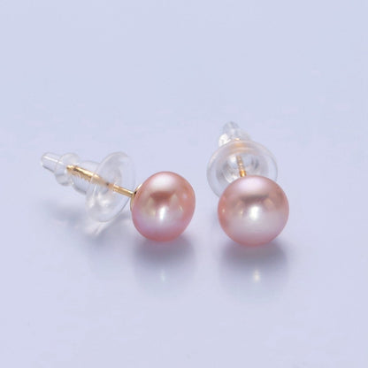 8mm Freshwater Pearl Button Gemstone Stud Earrings in Gold &amp; Silver