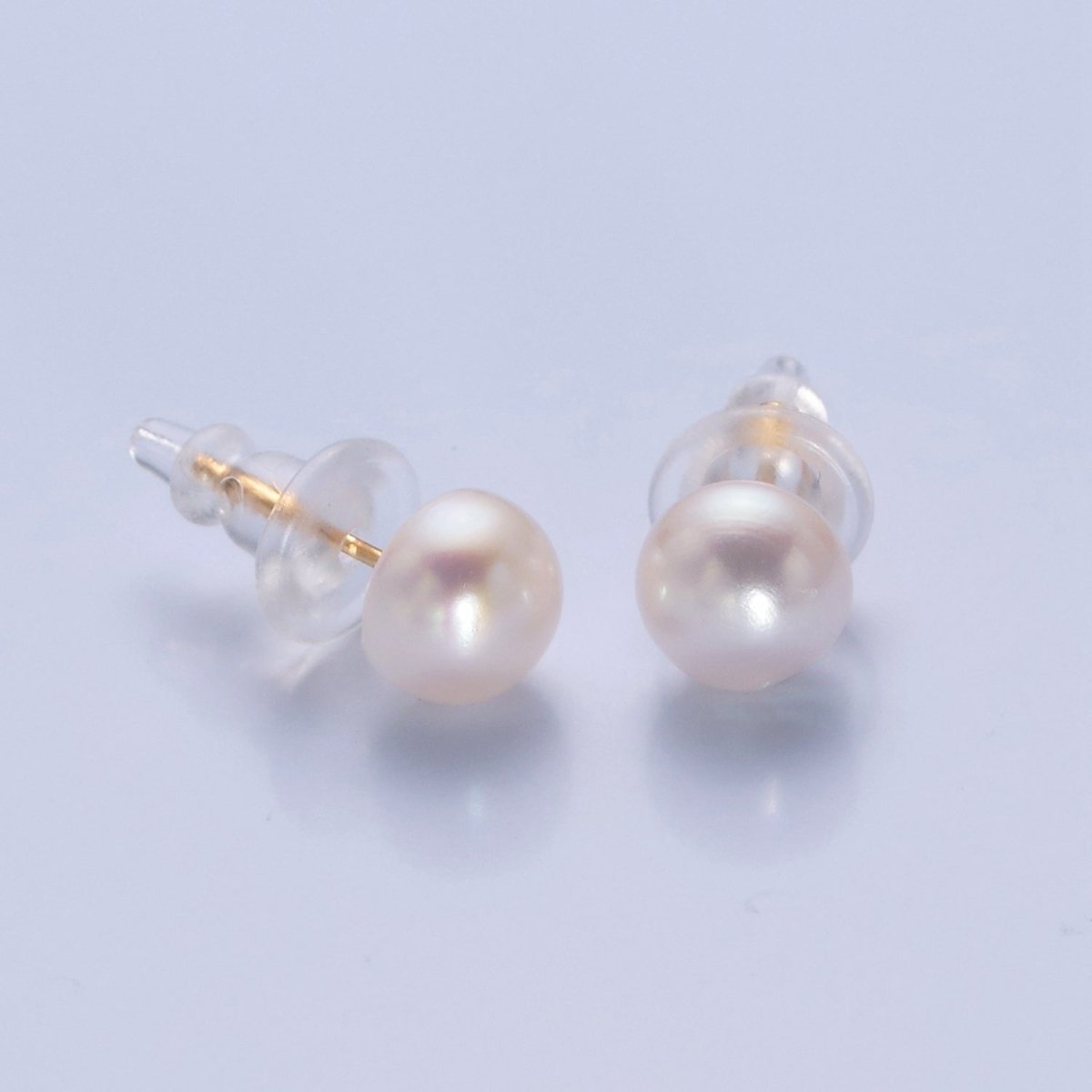 8mm Freshwater Pearl Button Gemstone Stud Earrings in Gold &amp; Silver