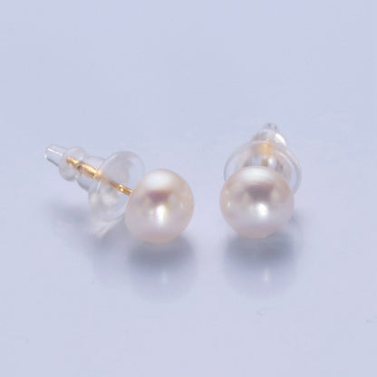 8mm Freshwater Pearl Button Gemstone Stud Earrings in Gold &amp; Silver
