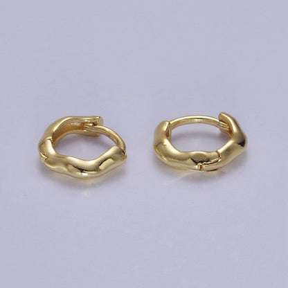 Minimalist Hammered Texture Gold Huggie Earring 11mm, 14mm Dainty gold Hoop V-095  V-096