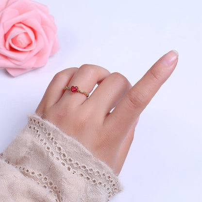 Minimalist Heart Ring, Gold Filled Stacking Ring, Pink CZ Heart Ring Open Adjustable O-2033