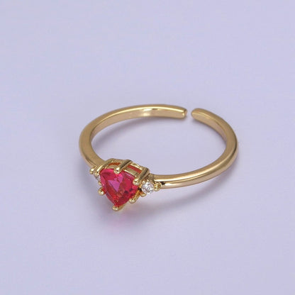 Minimalist Heart Ring, Gold Filled Stacking Ring, Pink CZ Heart Ring Open Adjustable S-532