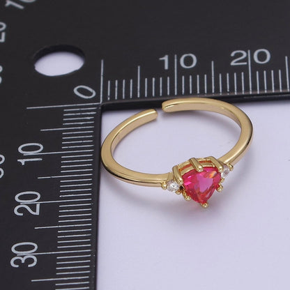 Minimalist Heart Ring, Gold Filled Stacking Ring, Pink CZ Heart Ring Open Adjustable S-532