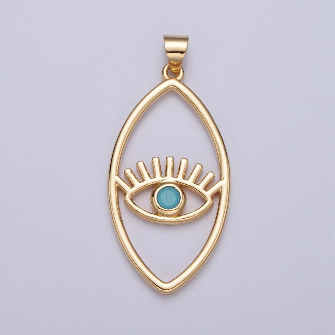 Minimalist Marquise Evil Eye Pendant, Sharp Oval Teal Blue Protection Charm For Jewelry Making H-836 I-081