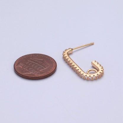 Minimalist Micro Pave U Shaped Open Hoops Stud Earrings L-837