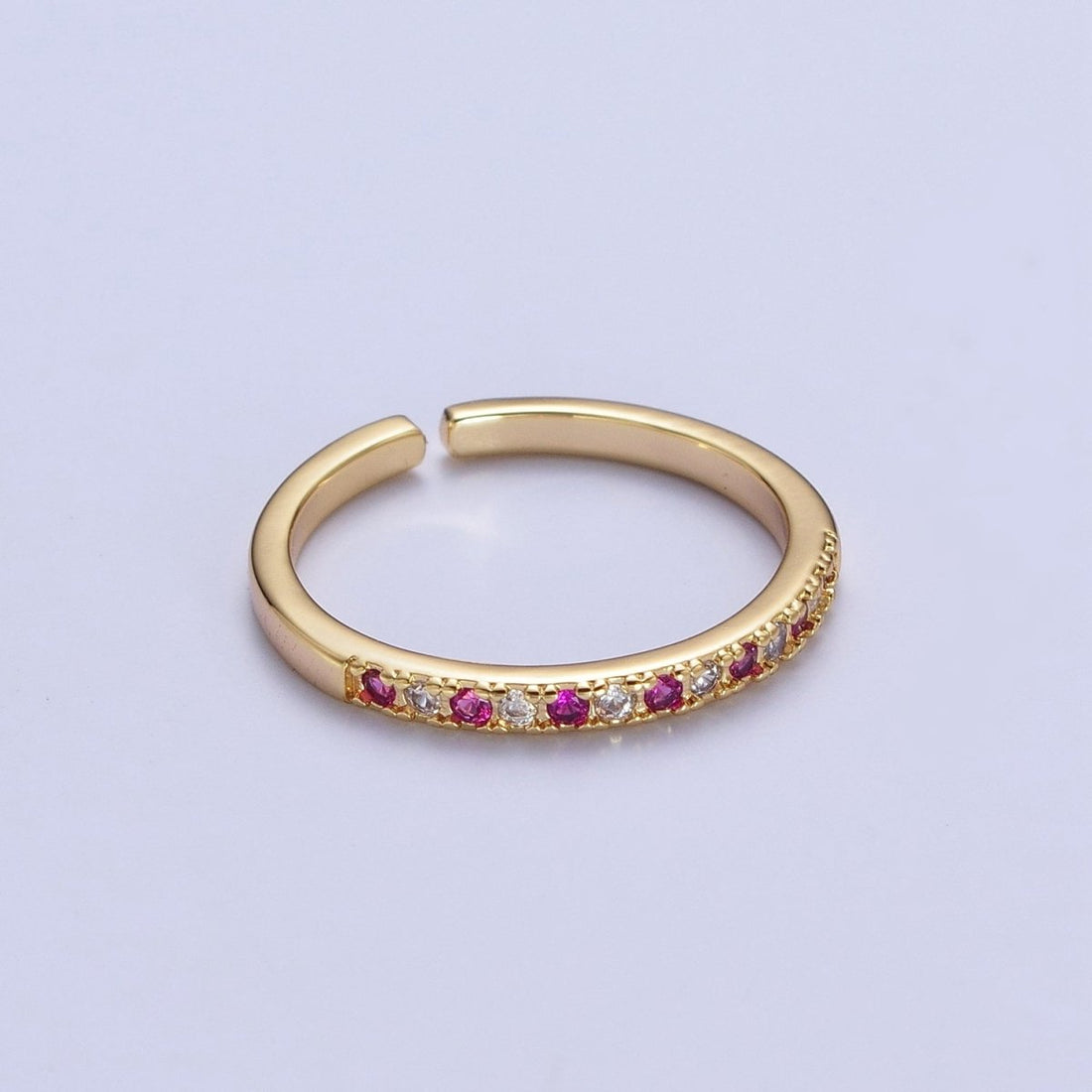 Minimalist Micro Paved Fuchsia &amp; Clear Cubic Zirconia Adjustable Stacking Ring | S-286