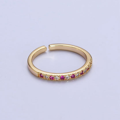 Minimalist Micro Paved Fuchsia &amp; Clear Cubic Zirconia Adjustable Stacking Ring | S-286