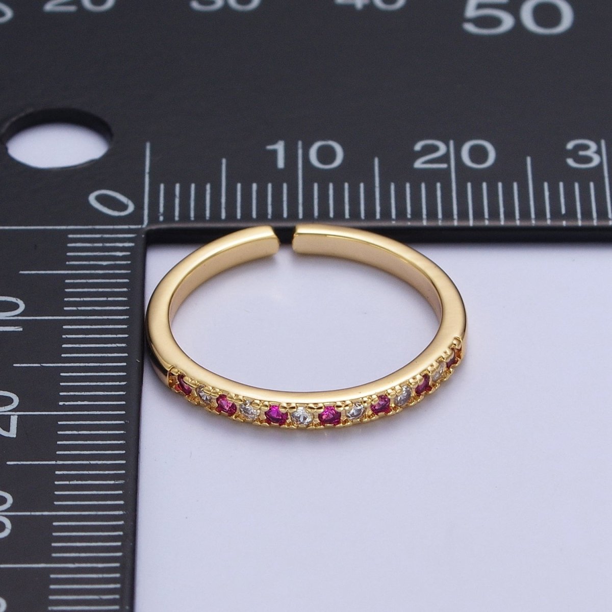 Minimalist Micro Paved Fuchsia &amp; Clear Cubic Zirconia Adjustable Stacking Ring | S-286