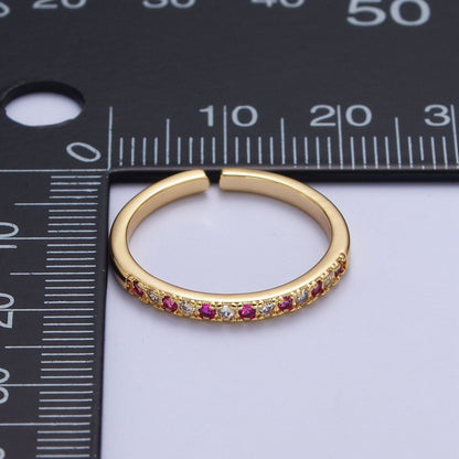 Minimalist Micro Paved Fuchsia &amp; Clear Cubic Zirconia Adjustable Stacking Ring | S-286