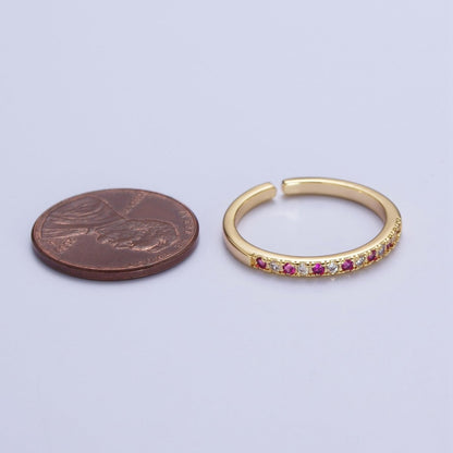 Minimalist Micro Paved Fuchsia &amp; Clear Cubic Zirconia Adjustable Stacking Ring | S-286