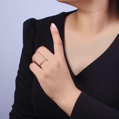 Minimalist Micro Paved Fuchsia &amp; Clear Cubic Zirconia Adjustable Stacking Ring | S-286