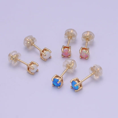 Minimalist Opal Stud Earrings in 18k Gold Filled Earring Pink Blue White Opal, Tiny Circle Dot Jewelry Dainty Stud Earring for gift P-073~P-075