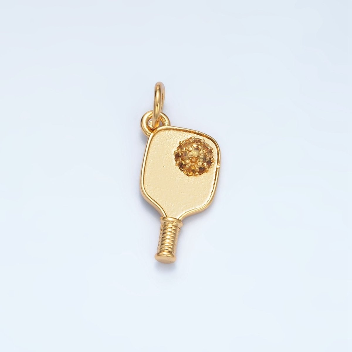 24K Gold Filled 16mm Micro Paved CZ Pickle Ball Paddle Sports Charm in Gold &amp; Silver | D620