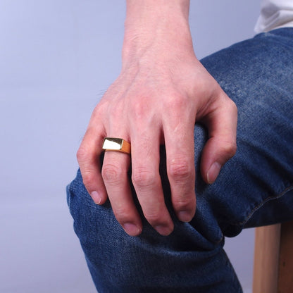 Minimalist Rectangular Signet Stainless Steel Ring in Gold &amp; Silver | O-2009~ O-2012