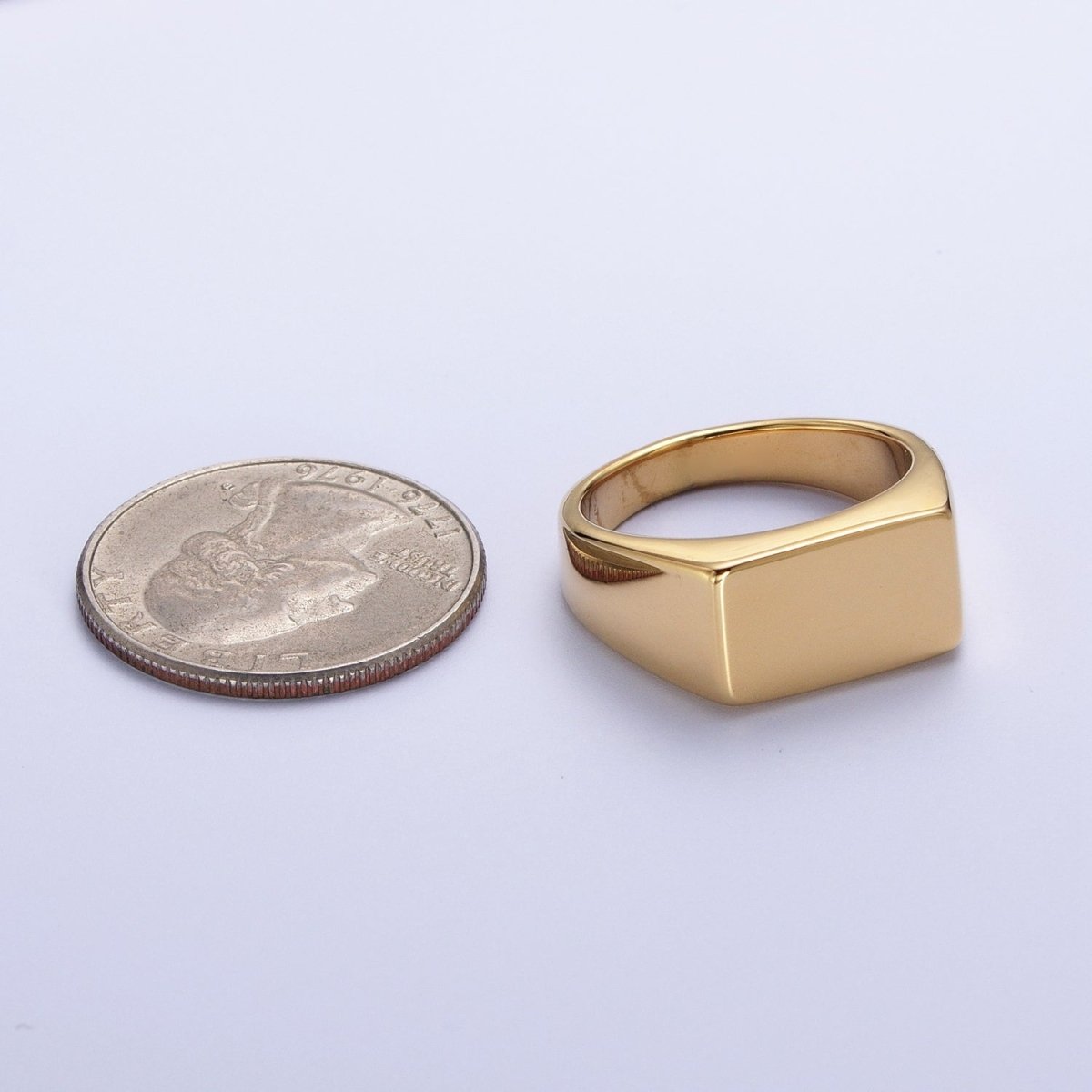 Minimalist Rectangular Signet Stainless Steel Ring in Gold &amp; Silver | O-2009~ O-2012