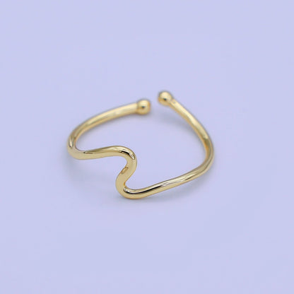 Minimalist Ring Gold Open Ring Wave Curvy Ring, Thin Ring Gold Ring Dainty Stackable Ring Adjustable Ring.R-084