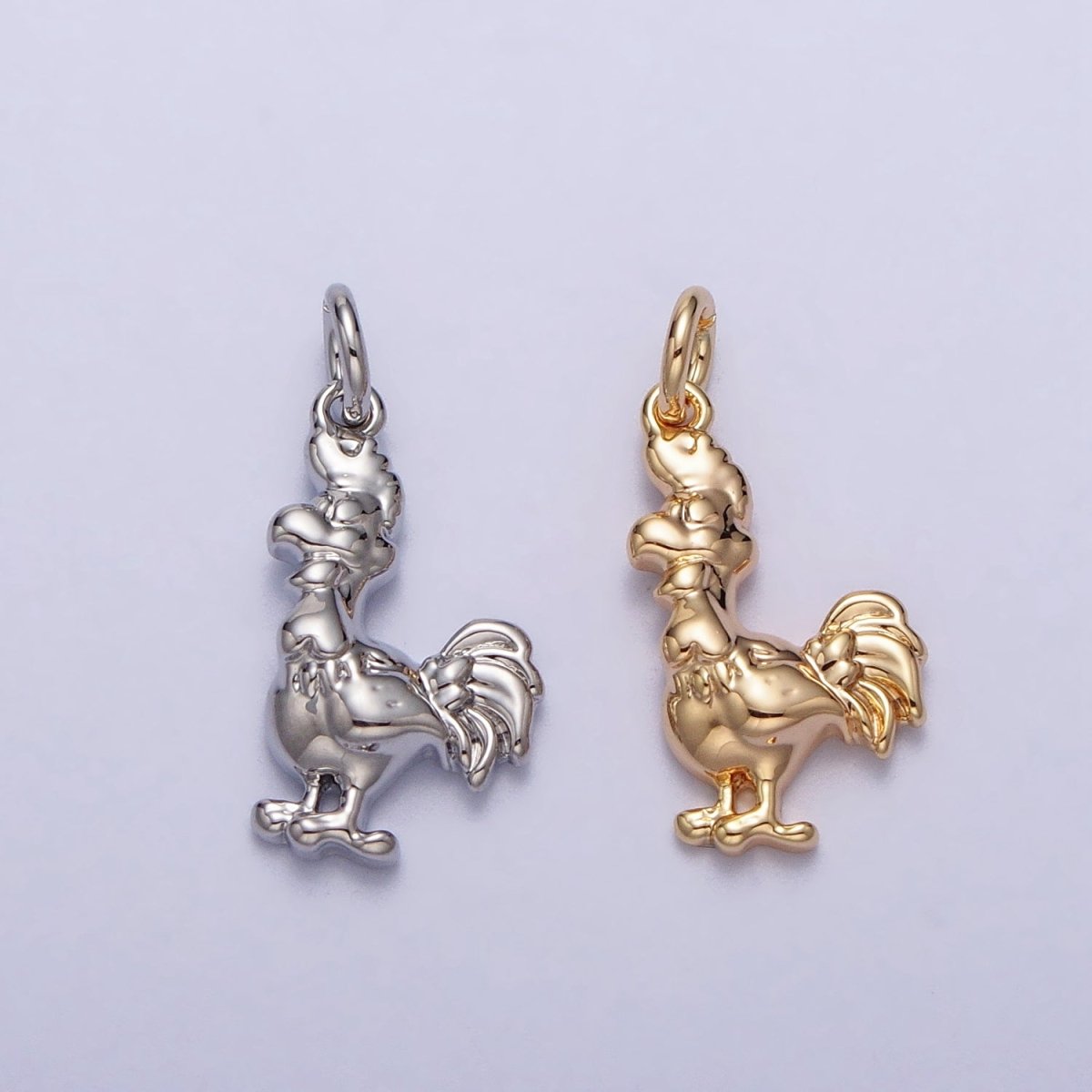 Minimalist Rooster Chicken Animal Charm in Gold &amp; Silver | AC235 AC236