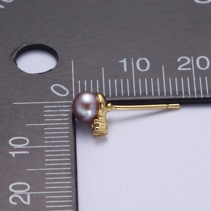 Minimalist Round Purple Shell Pearl Cubic Zirconia Gold Stud Earrings, Gift For Her | AD-040