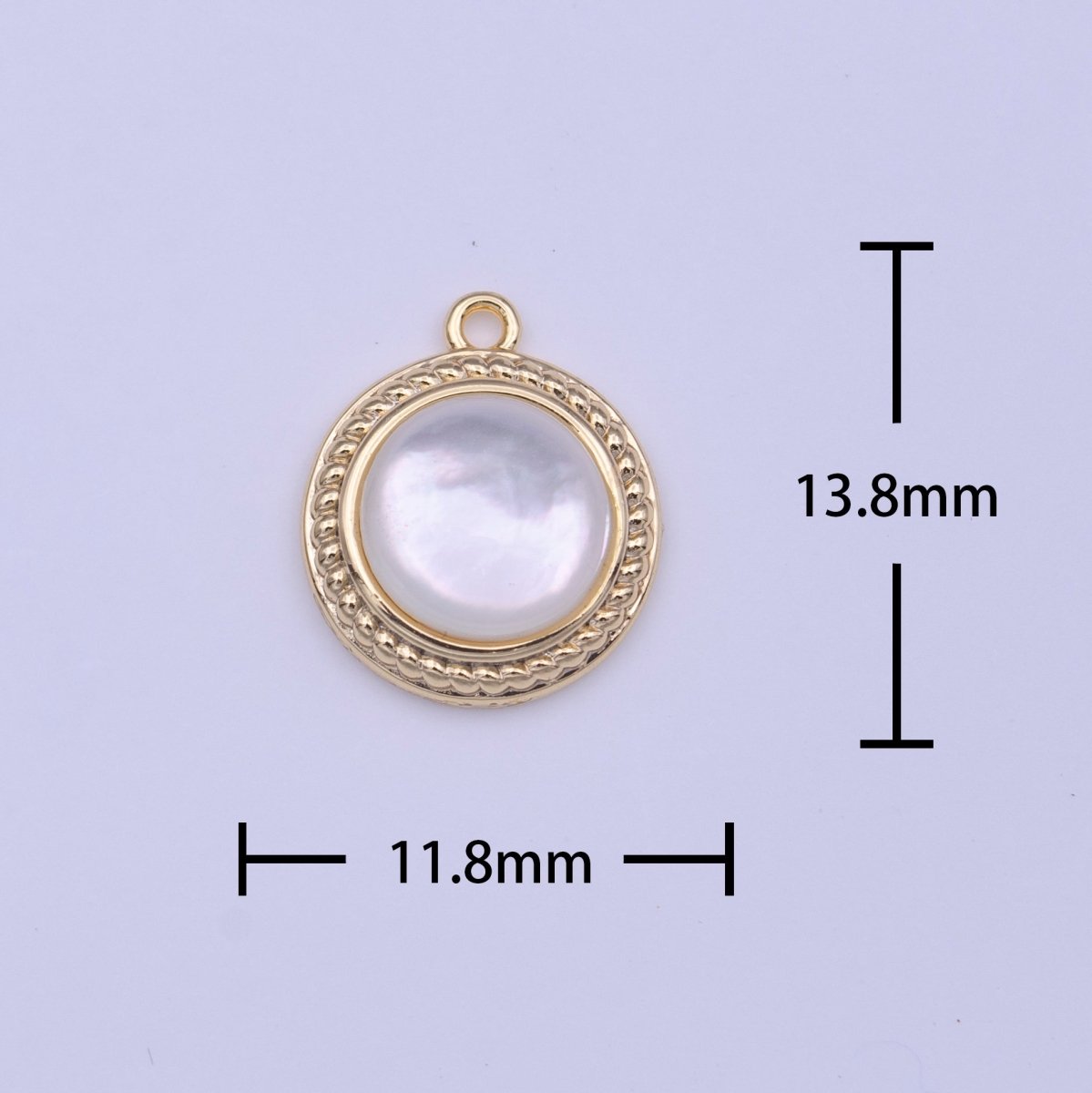 14K Gold Filled Shell Pearl Round Braided Bezel Charm | C452