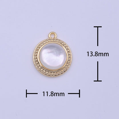 14K Gold Filled Shell Pearl Round Braided Bezel Charm | C452