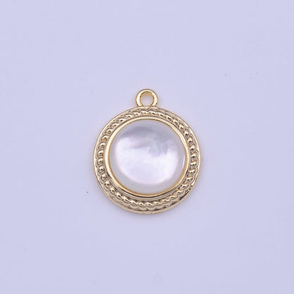 14K Gold Filled Shell Pearl Round Braided Bezel Charm | C452