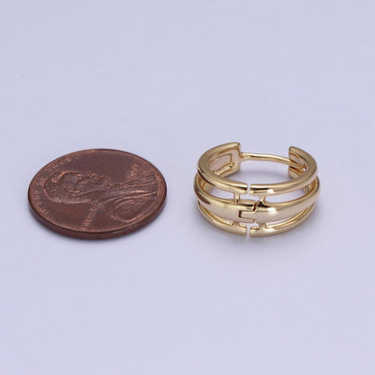Minimalist Triple Bar Gold Huggie Hoop Geometric Earrings | AD-009