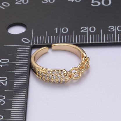 Mix Cz Ring With Chain Link Design Inspired Stackable Open Adjustable Ring U-311