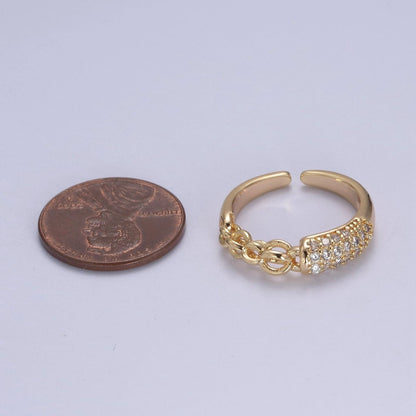 Mix Cz Ring With Chain Link Design Inspired Stackable Open Adjustable Ring U-311
