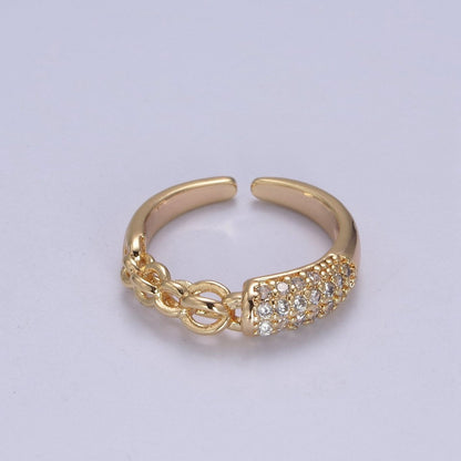 Mix Cz Ring With Chain Link Design Inspired Stackable Open Adjustable Ring U-311