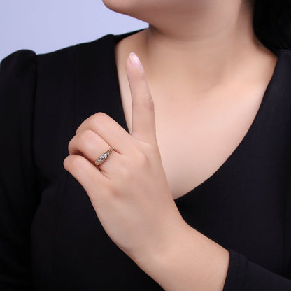 Mix Cz Ring With Chain Link Design Inspired Stackable Open Adjustable Ring U-311