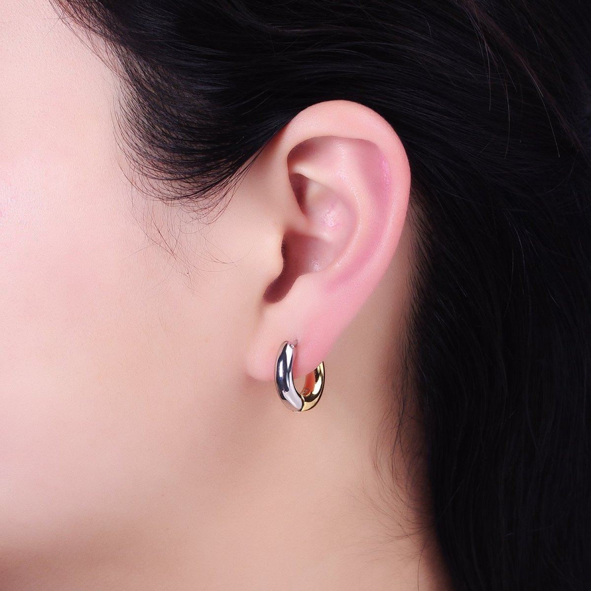 Mixed Metal 16mm, 20mm Gold &amp; Silver Two Tone Statement Huggie Earrings | AB-572