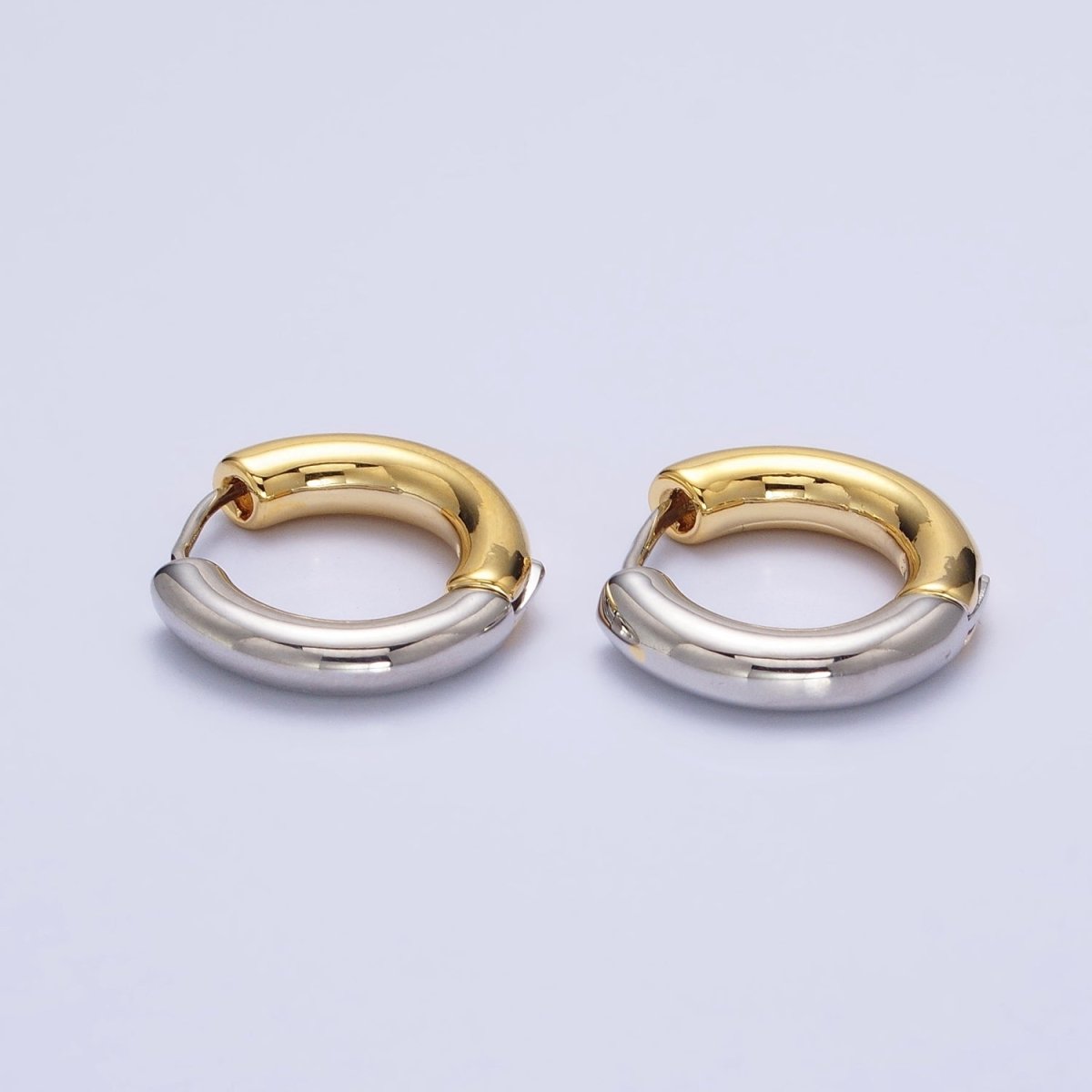 Mixed Metal 16mm, 20mm Gold &amp; Silver Two Tone Statement Huggie Earrings | AB-572