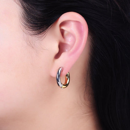 Mixed Metal 16mm, 20mm Gold &amp; Silver Two Tone Statement Huggie Earrings | AB-572