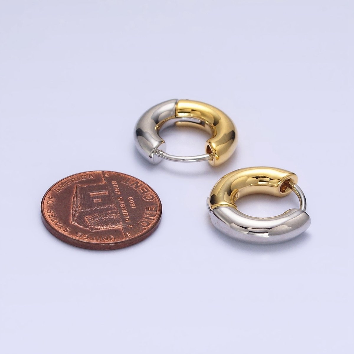 Mixed Metal 16mm, 20mm Gold &amp; Silver Two Tone Statement Huggie Earrings | AB-572