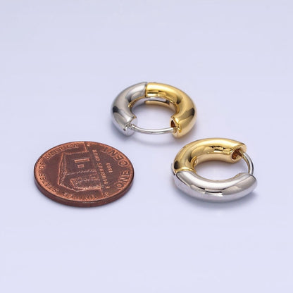 Mixed Metal 16mm, 20mm Gold &amp; Silver Two Tone Statement Huggie Earrings | AB-572