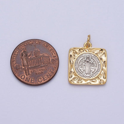 Mixed Metal Double Sided Saint Benedict SMQLIVB PAX VRSNSMV Hammered Square Charm | AC025