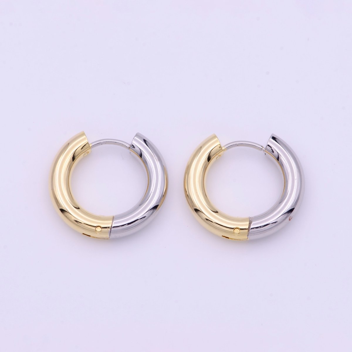 Mixed Metal Silver &amp; Gold 20mm Huggie Hoops Earrings | AD-168