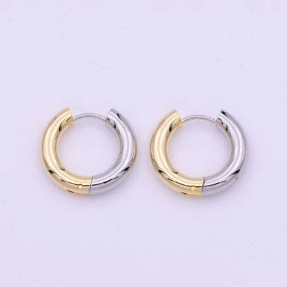 Mixed Metal Silver &amp; Gold 20mm Huggie Hoops Earrings | AD-168