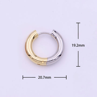 Mixed Metal Silver &amp; Gold 20mm Huggie Hoops Earrings | AD-168