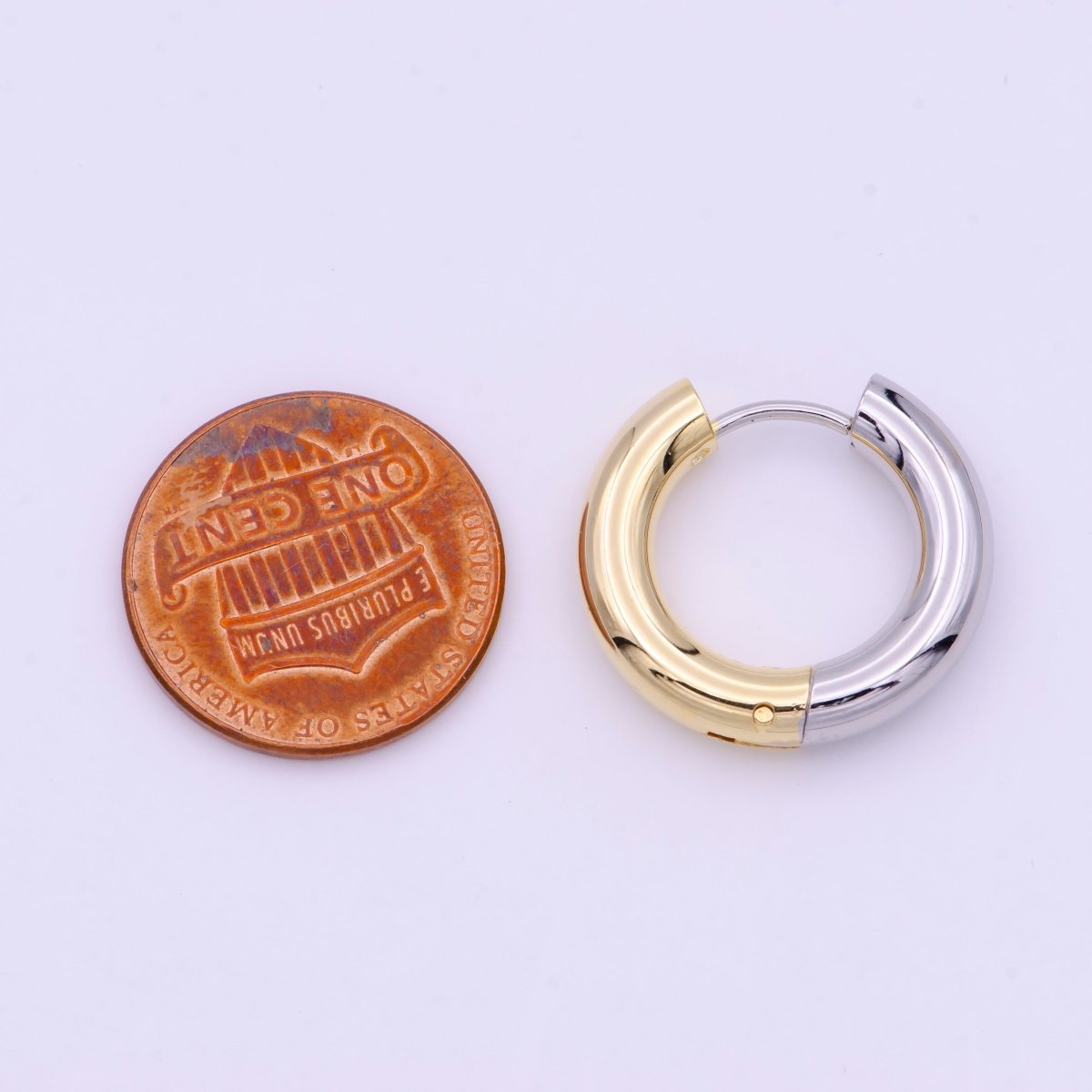 Mixed Metal Silver &amp; Gold 20mm Huggie Hoops Earrings | AD-168