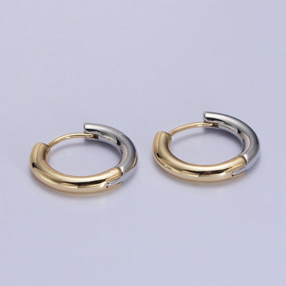 Mixed Metal Silver &amp; Gold Huggie Hoops Statement Earrings Two Tone Color | AD-509 AD-532