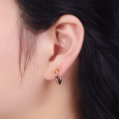 Mixed Metal Silver &amp; Gold Huggie Hoops Statement Earrings Two Tone Color | AD-509 AD-532