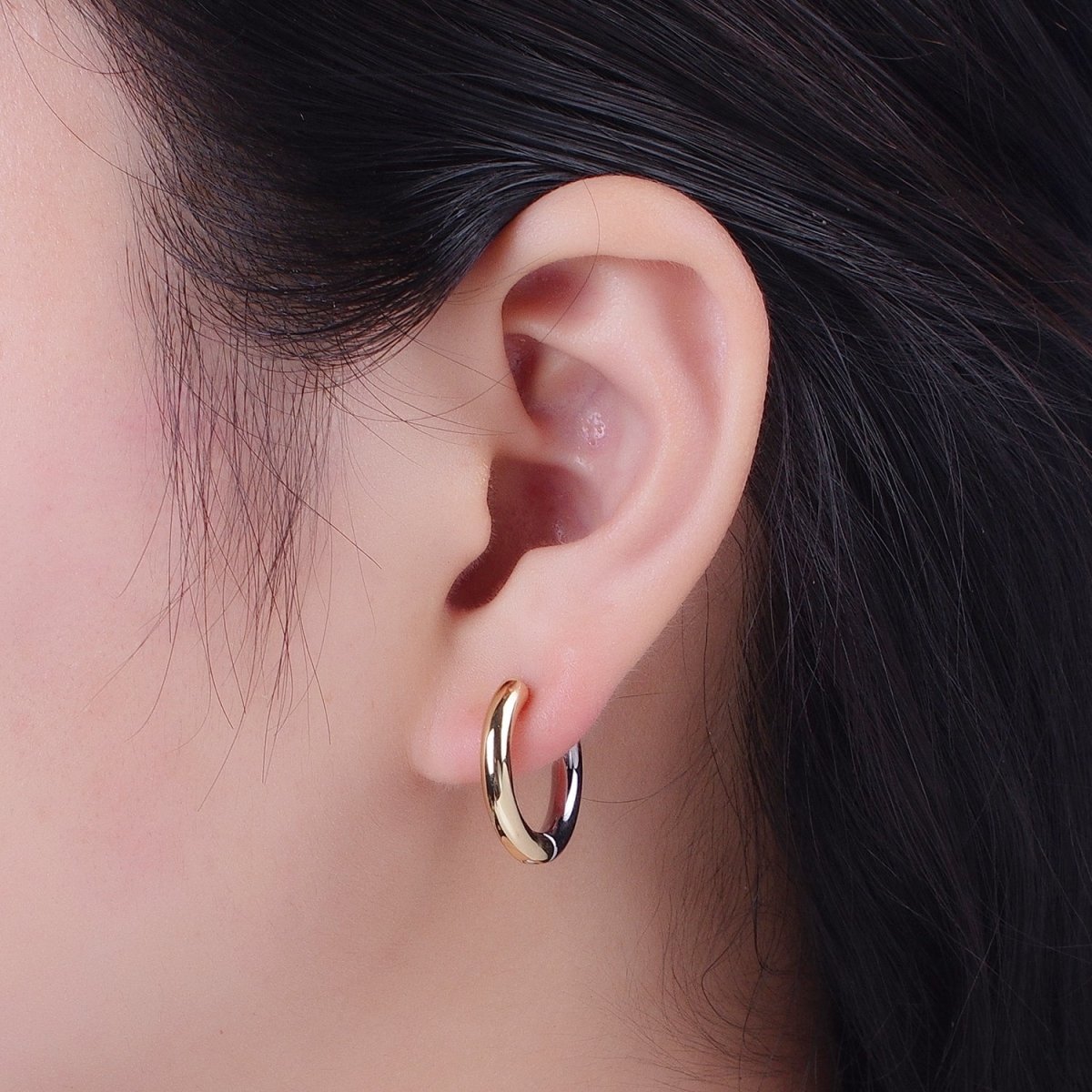Mixed Metal Silver &amp; Gold Huggie Hoops Statement Earrings Two Tone Color | AD-509 AD-532