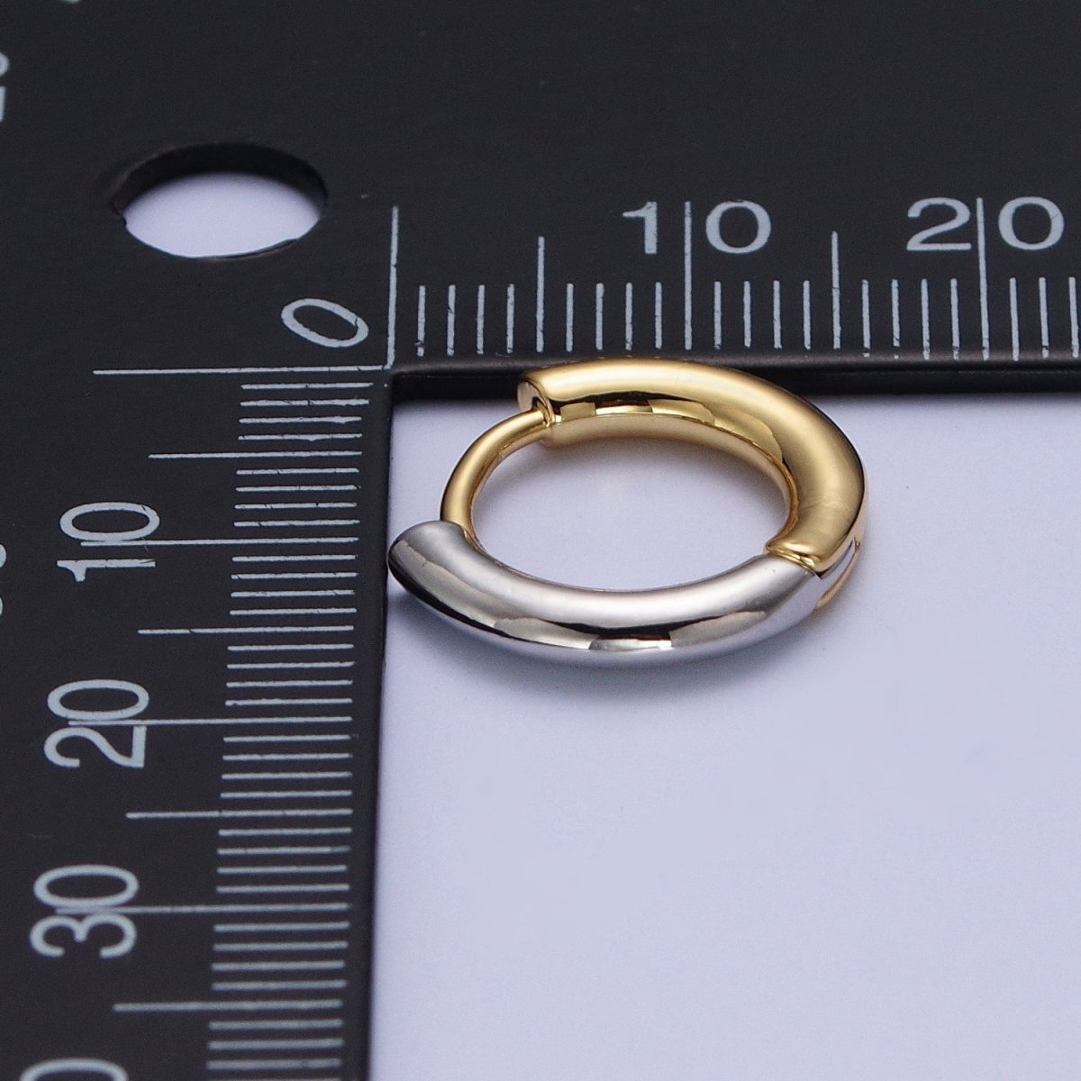 Mixed Metal Silver &amp; Gold Huggie Hoops Statement Earrings Two Tone Color | AD-509 AD-532