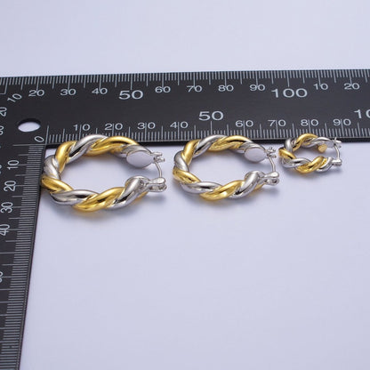 Mixed Metal Silver &amp; Gold Twisted Chunky Two Tone Croissant Hoops Statement Earrings Gift For Her | AE-1084 AE-1085 AE-1086