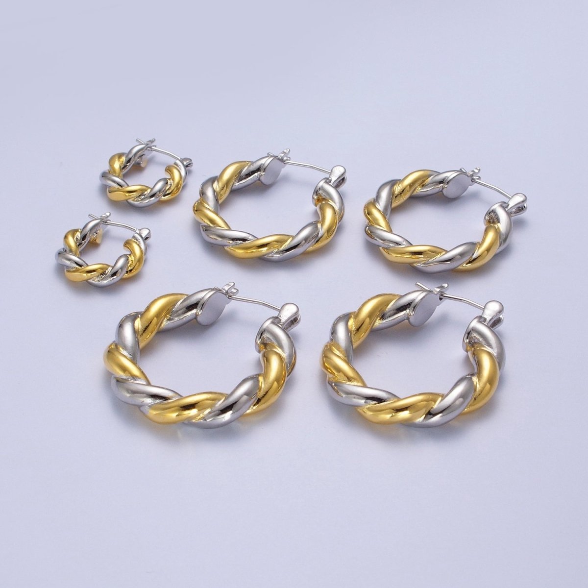 Mixed Metal Silver &amp; Gold Twisted Chunky Two Tone Croissant Hoops Statement Earrings Gift For Her | AE-1084 AE-1085 AE-1086