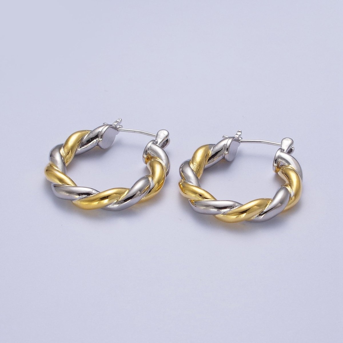 Mixed Metal Silver &amp; Gold Twisted Chunky Two Tone Croissant Hoops Statement Earrings Gift For Her | AE-1084 AE-1085 AE-1086