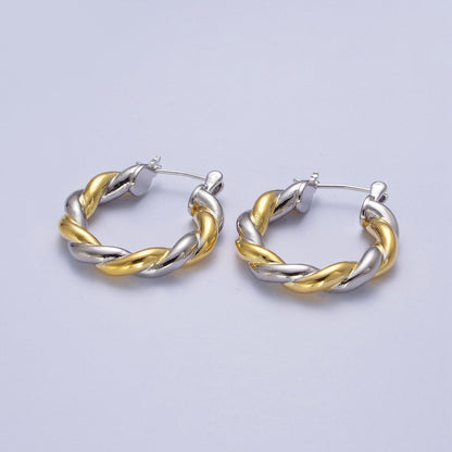 Mixed Metal Silver &amp; Gold Twisted Chunky Two Tone Croissant Hoops Statement Earrings Gift For Her | AE-1084 AE-1085 AE-1086