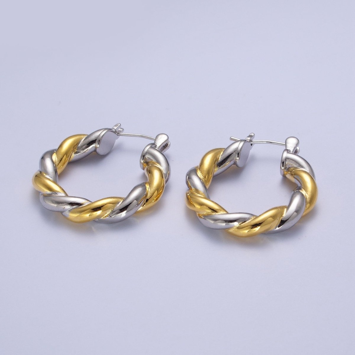 Mixed Metal Silver &amp; Gold Twisted Chunky Two Tone Croissant Hoops Statement Earrings Gift For Her | AE-1084 AE-1085 AE-1086